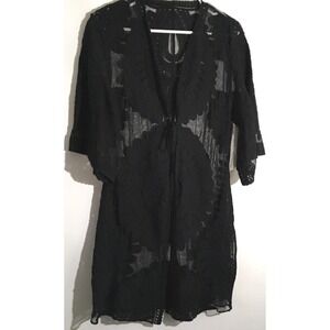 Mesh Cover Up Kimono Women's Size Small Black Open Front Short Boho Gypsy Hippie